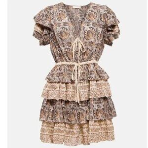 ULLA JOHNSON Kaitlyn Yarrow Tiered Flutter Ruffle Sleeve Mini Dress size 0